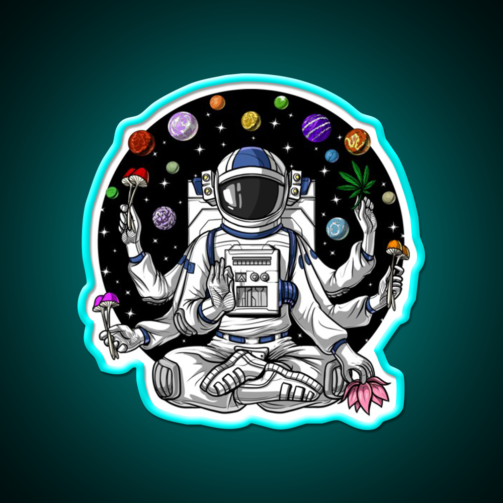 Psychedelic Astronaut Psychonaut Hemp Inspired Green Leaf Led Neon Sign Rgb Color - Size and dimension reference
