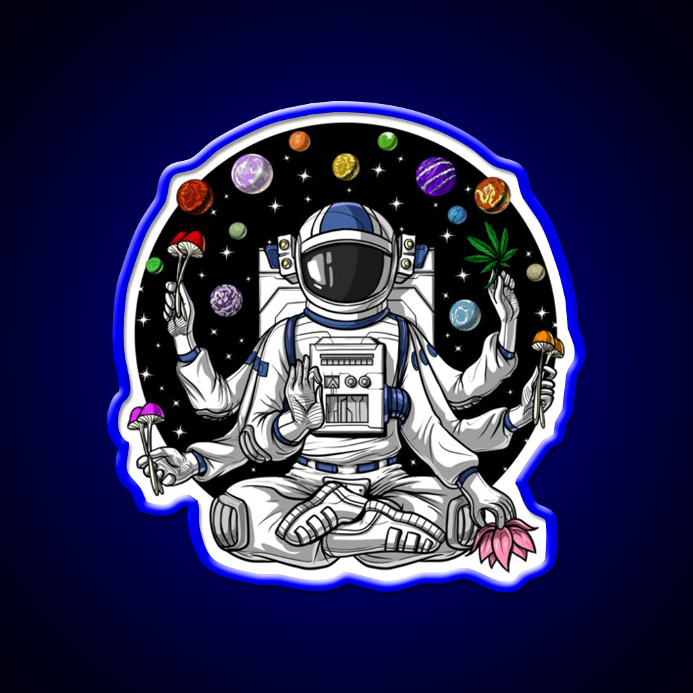 Psychedelic Astronaut Psychonaut Hemp Inspired Green Leaf Led Neon Sign Rgb Color - LED neon sign view 5