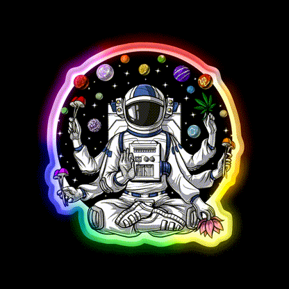 Psychedelic Astronaut Psychonaut Hemp Inspired Green Leaf Led Neon Sign Rgb Color - LED neon sign close-up detail