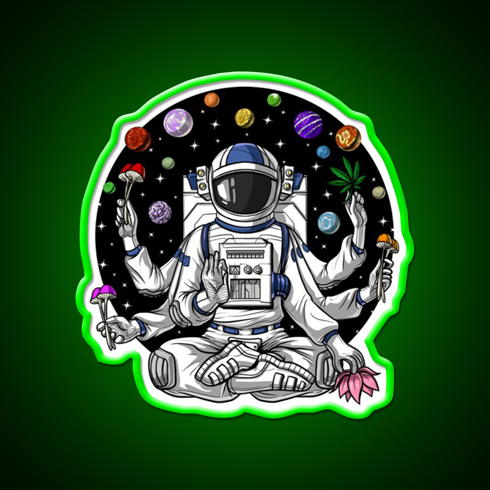 Psychedelic Astronaut Psychonaut Hemp Inspired Green Leaf Led Neon Sign Rgb Color - LED neon sign view 8