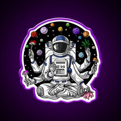 Psychedelic Astronaut Psychonaut Hemp Inspired Green Leaf Led Neon Sign Rgb Color - LED neon sign view 9