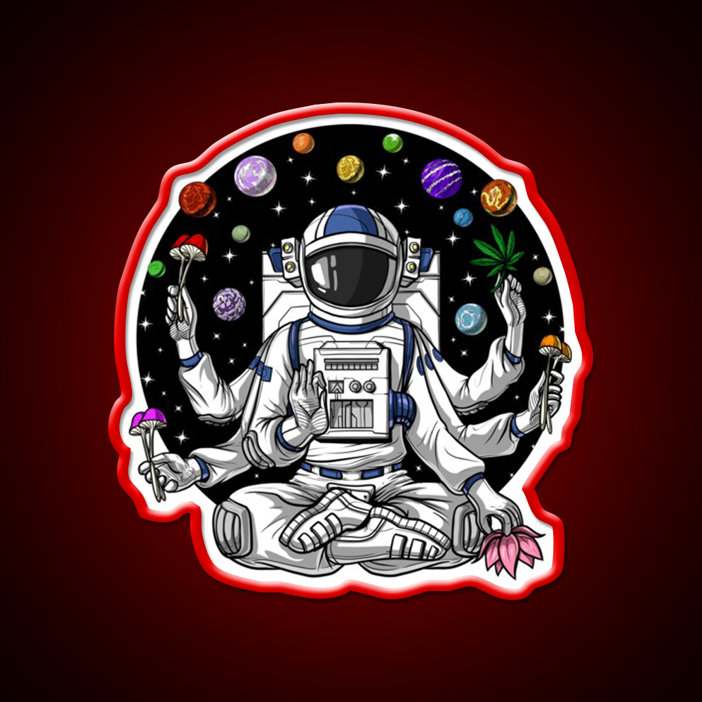 Psychedelic Astronaut Psychonaut Hemp Inspired Green Leaf Led Neon Sign Rgb Color - LED neon sign view 10