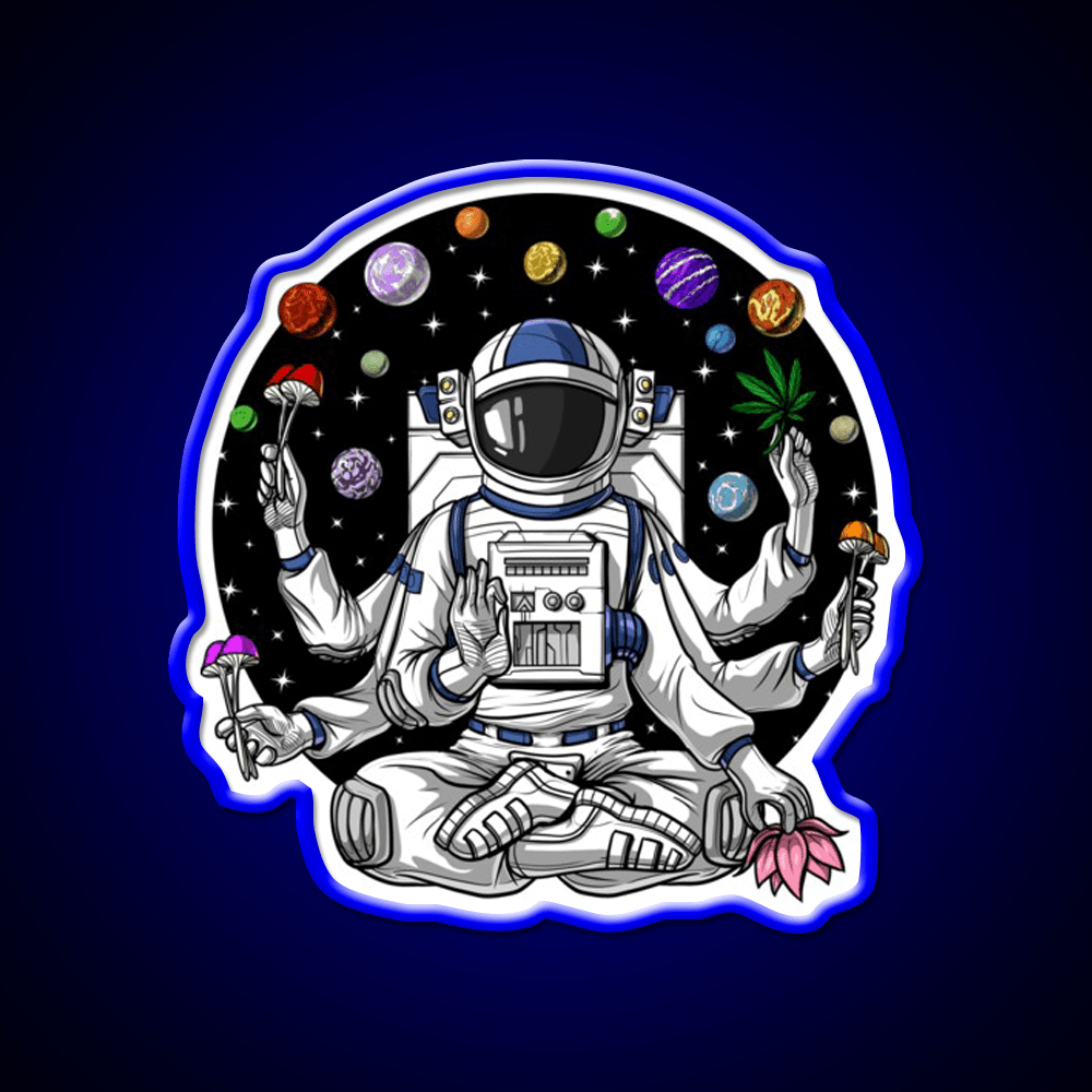 Psychedelic Astronaut Psychonaut Hemp Inspired Green Leaf Led Neon Sign Rgb Color - Shineneon