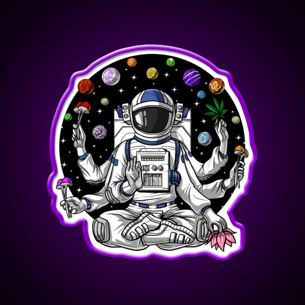 Psychedelic Astronaut Psychonaut Hemp Inspired Green Leaf Led Neon Sign Rgb Color - Shineneon