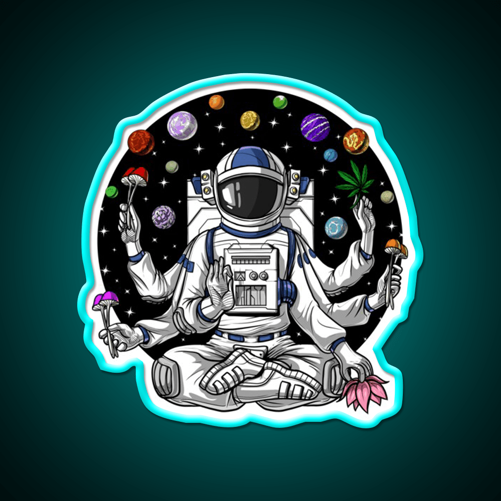 Psychedelic Astronaut Psychonaut Hemp Inspired Green Leaf Led Neon Sign Rgb Color - Shineneon