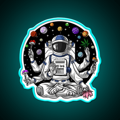 Psychedelic Astronaut Psychonaut Hemp Inspired Green Leaf Led Neon Sign Rgb Color - Shineneon
