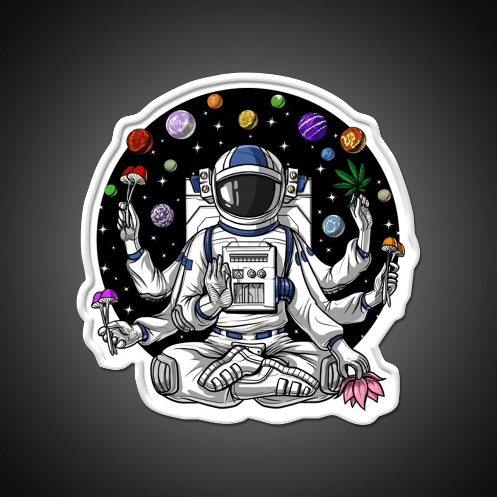 Psychedelic Astronaut Psychonaut Hemp Inspired Green Leaf Led Neon Sign Rgb Color - Shineneon