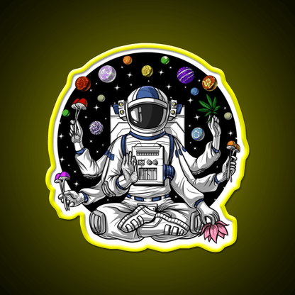 Psychedelic Astronaut Psychonaut Hemp Inspired Green Leaf Led Neon Sign Rgb Color - Shineneon