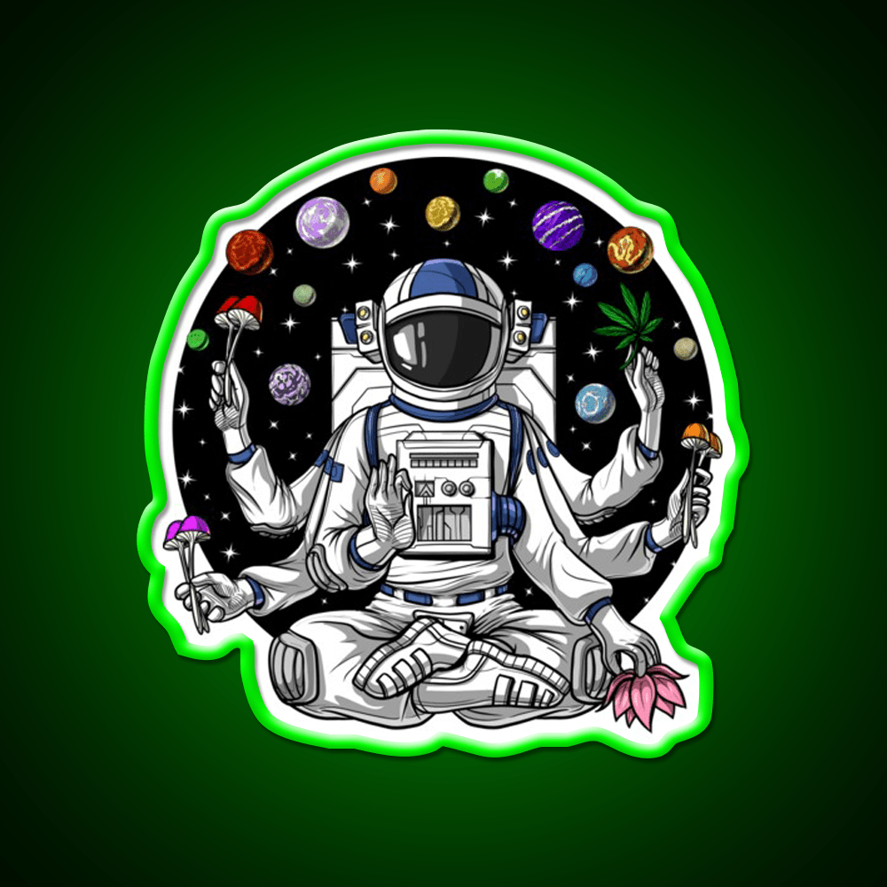 Psychedelic Astronaut Psychonaut Hemp Inspired Green Leaf Led Neon Sign Rgb Color - Shineneon