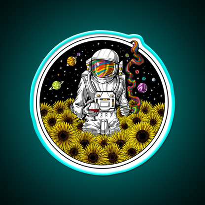 Psychedelic Astronaut Sunflowers Hemp Inspired Green Leaf Led Neon Sign Rgb Color - Size and dimension reference