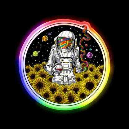 Psychedelic Astronaut Sunflowers Hemp Inspired Green Leaf Led Neon Sign Rgb Color - LED neon sign close-up detail