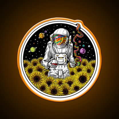 Psychedelic Astronaut Sunflowers Hemp Inspired Green Leaf Led Neon Sign Rgb Color - LED neon sign view 6