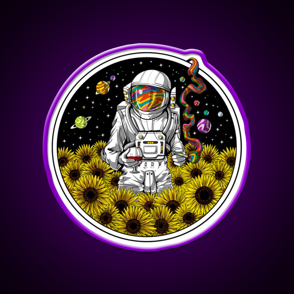 Psychedelic Astronaut Sunflowers Hemp Inspired Green Leaf Led Neon Sign Rgb Color - LED neon sign view 9