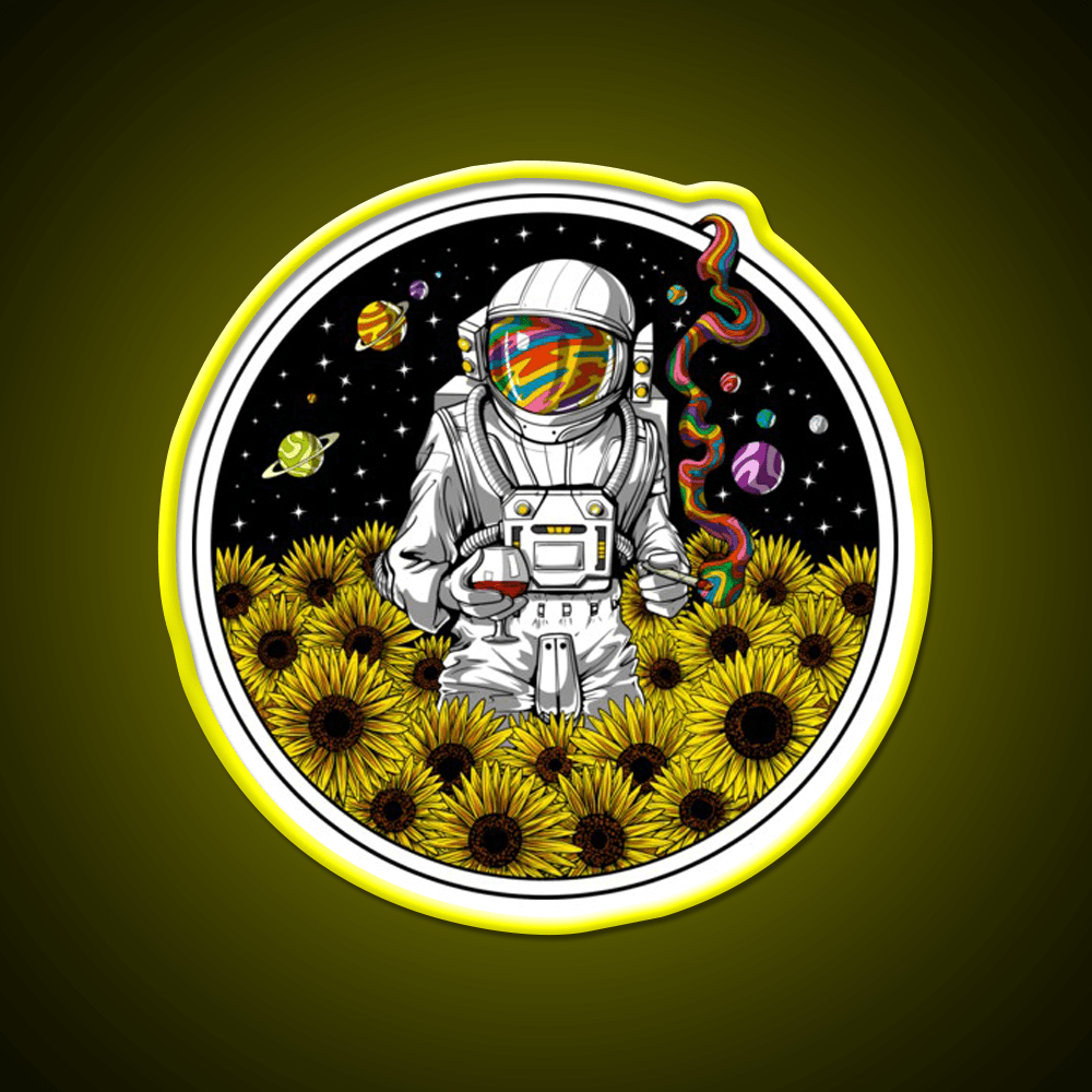 Psychedelic Astronaut Sunflowers Hemp Inspired Green Leaf Led Neon Sign Rgb Color - Shineneon
