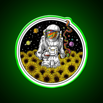 Psychedelic Astronaut Sunflowers Hemp Inspired Green Leaf Led Neon Sign Rgb Color - Shineneon