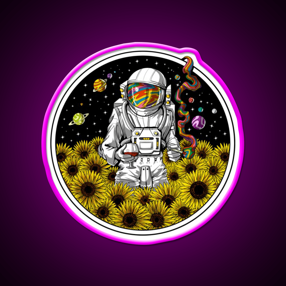 Psychedelic Astronaut Sunflowers Hemp Inspired Green Leaf Led Neon Sign Rgb Color - Shineneon