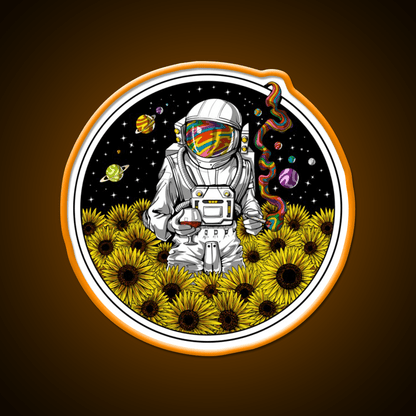 Psychedelic Astronaut Sunflowers Hemp Inspired Green Leaf Led Neon Sign Rgb Color - Shineneon