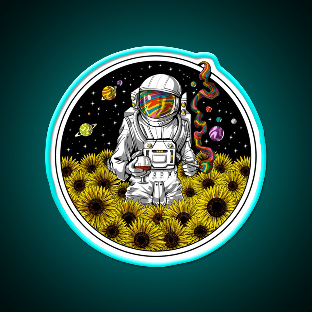 Psychedelic Astronaut Sunflowers Hemp Inspired Green Leaf Led Neon Sign Rgb Color - Shineneon