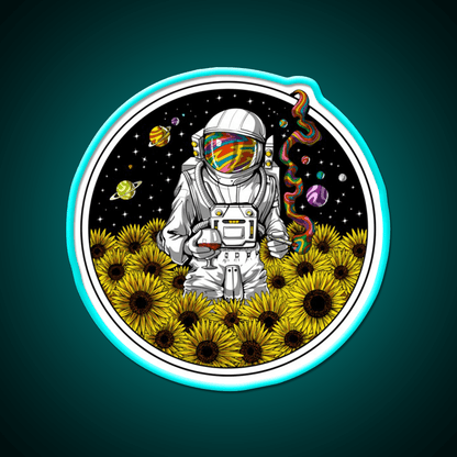 Psychedelic Astronaut Sunflowers Hemp Inspired Green Leaf Led Neon Sign Rgb Color - Shineneon