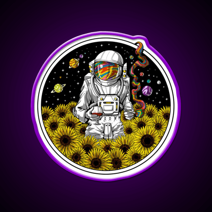 Psychedelic Astronaut Sunflowers Hemp Inspired Green Leaf Led Neon Sign Rgb Color - Shineneon