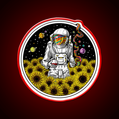 Psychedelic Astronaut Sunflowers Hemp Inspired Green Leaf Led Neon Sign Rgb Color - Shineneon