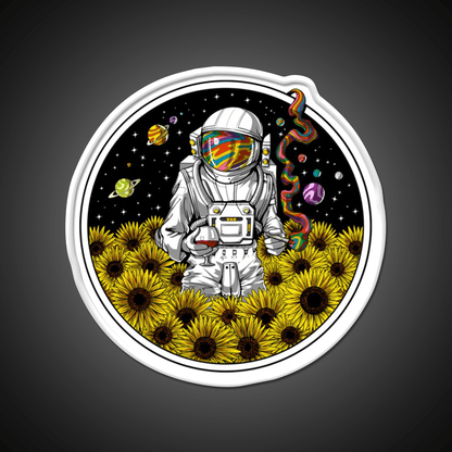 Psychedelic Astronaut Sunflowers Hemp Inspired Green Leaf Led Neon Sign Rgb Color - Shineneon
