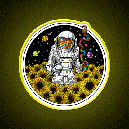 Psychedelic Astronaut Sunflowers Hemp Inspired Green Leaf Led Neon Sign Rgb Color - Custom LED neon sign front view