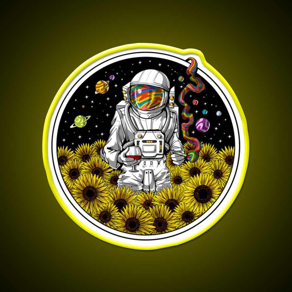 Psychedelic Astronaut Sunflowers Hemp Inspired Green Leaf Led Neon Sign Rgb Color - LED neon sign view 7