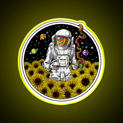 Psychedelic Astronaut Sunflowers Hemp Inspired Green Leaf Led Neon Sign Rgb Color - LED neon sign view 7