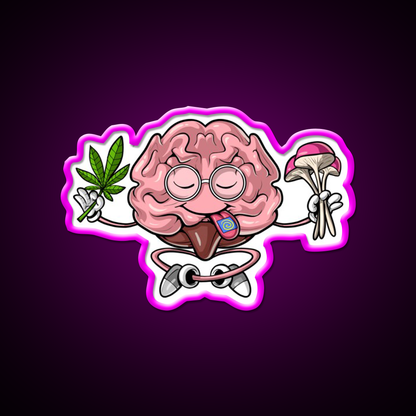 Psychedelic Brain Hemp Inspired Green Leaf Led Neon Sign Rgb Color - Neon sign mounted on wall in room