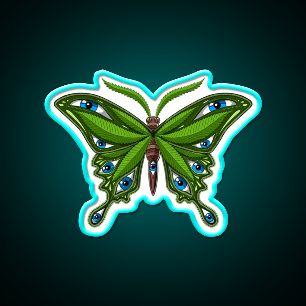 Psychedelic Butterfly Hemp Inspired Green Leaf Led Neon Sign Rgb Color - Size and dimension reference