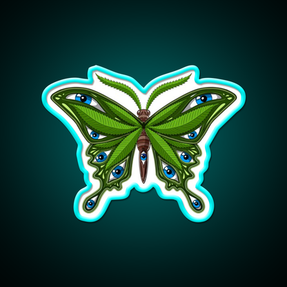 Psychedelic Butterfly Hemp Inspired Green Leaf Led Neon Sign Rgb Color - Size and dimension reference