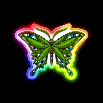 Psychedelic Butterfly Hemp Inspired Green Leaf Led Neon Sign Rgb Color - LED neon sign close-up detail