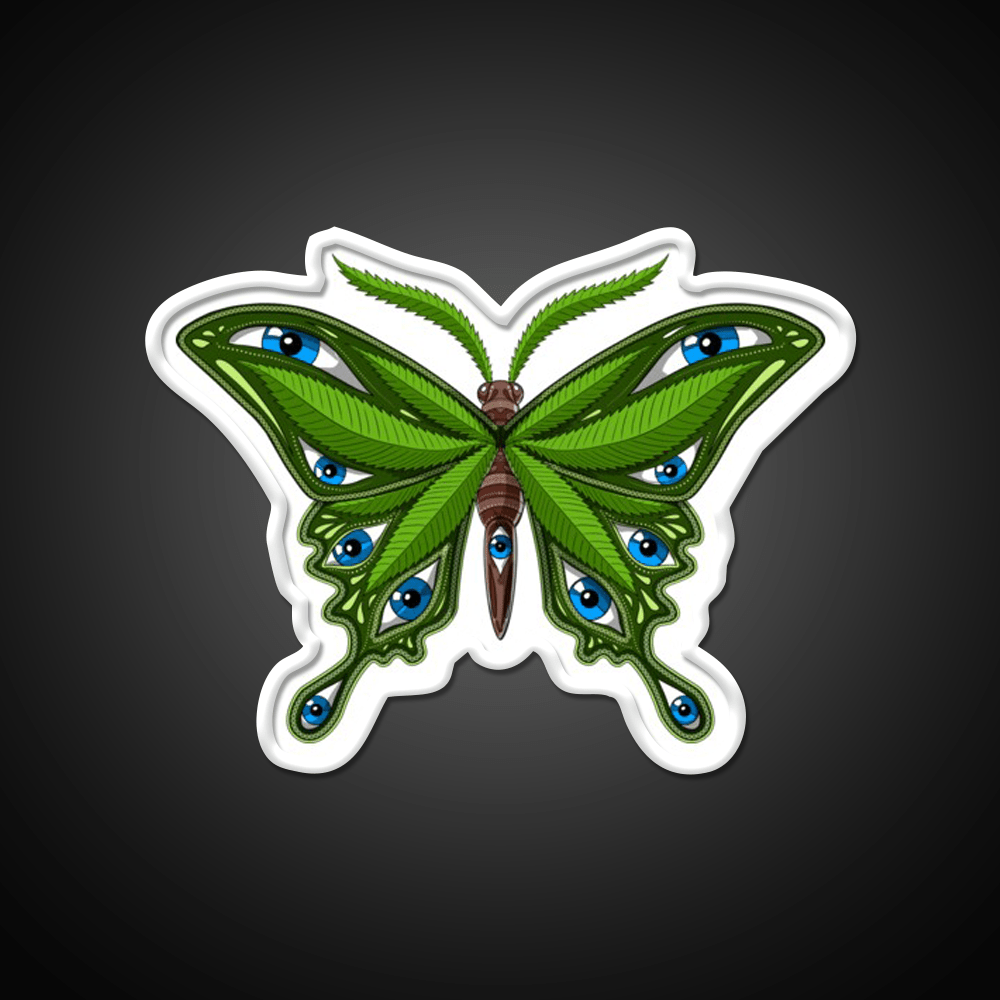 Psychedelic Butterfly Hemp Inspired Green Leaf Led Neon Sign Rgb Color - Shineneon