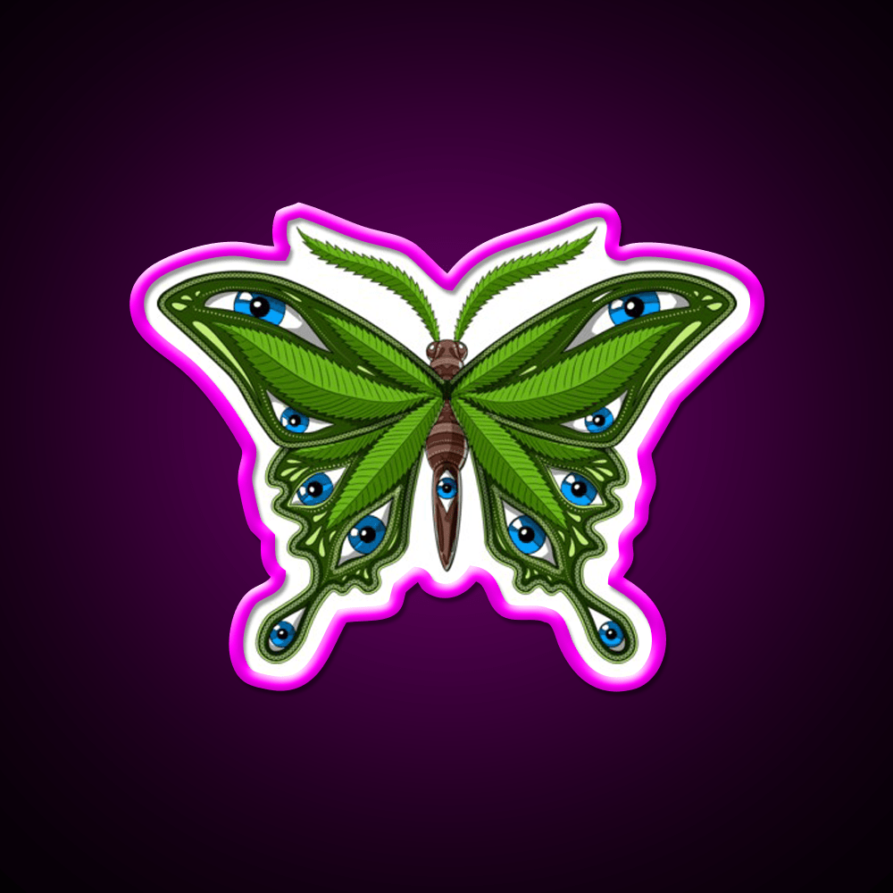 Psychedelic Butterfly Hemp Inspired Green Leaf Led Neon Sign Rgb Color - Shineneon