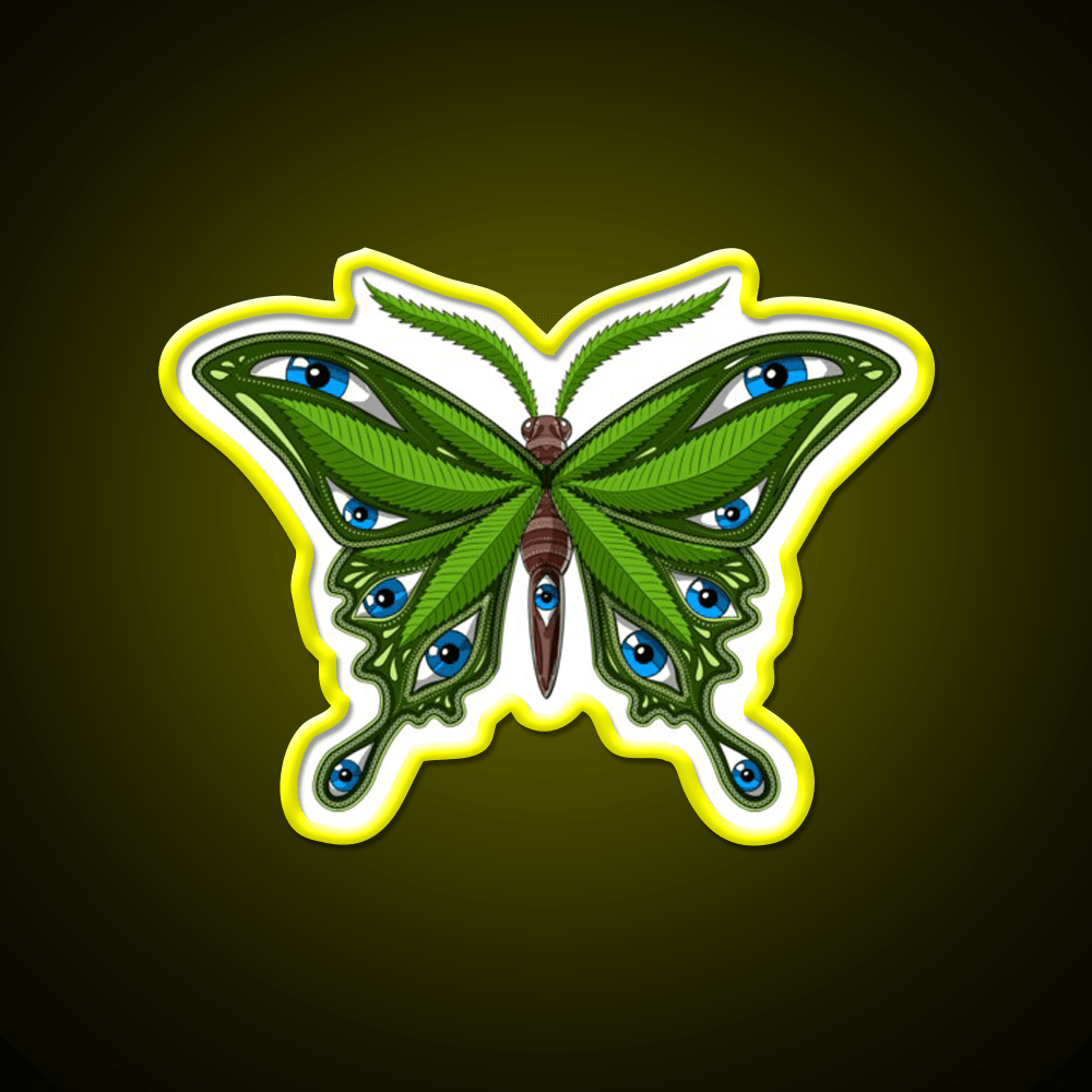 Psychedelic Butterfly Hemp Inspired Green Leaf Led Neon Sign Rgb Color - Shineneon