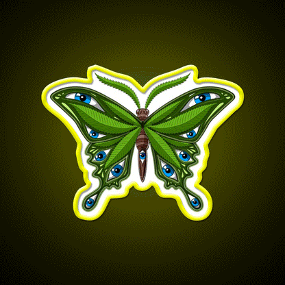 Psychedelic Butterfly Hemp Inspired Green Leaf Led Neon Sign Rgb Color - Custom LED neon sign front view