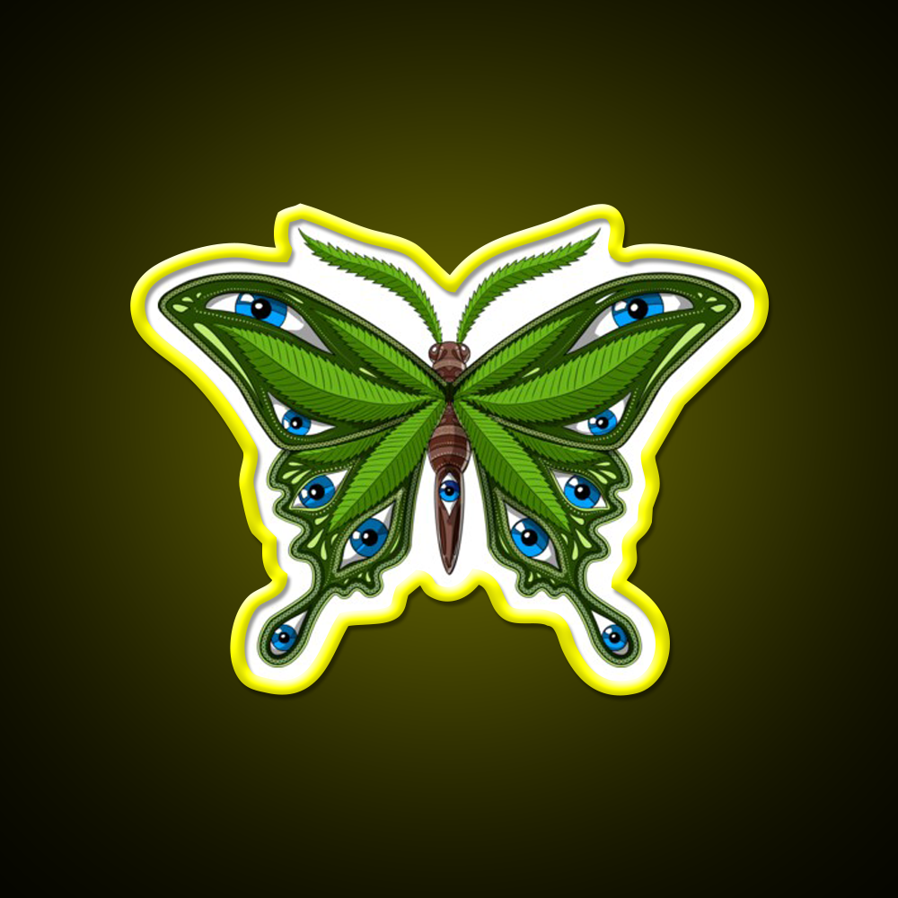 Psychedelic Butterfly Hemp Inspired Green Leaf Led Neon Sign Rgb Color - LED neon sign view 7