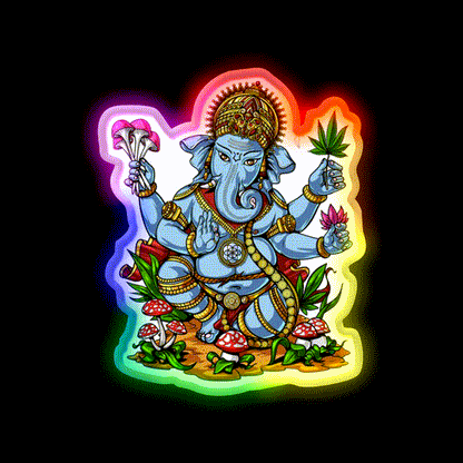 Psychedelic Ganesha Hemp Inspired Green Leaf Led Neon Sign Rgb Color - LED neon sign close-up detail
