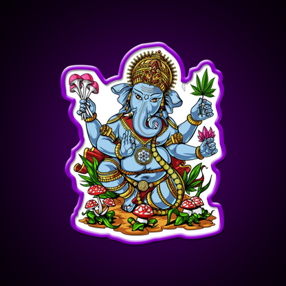 Psychedelic Ganesha Hemp Inspired Green Leaf Led Neon Sign Rgb Color - LED neon sign view 9