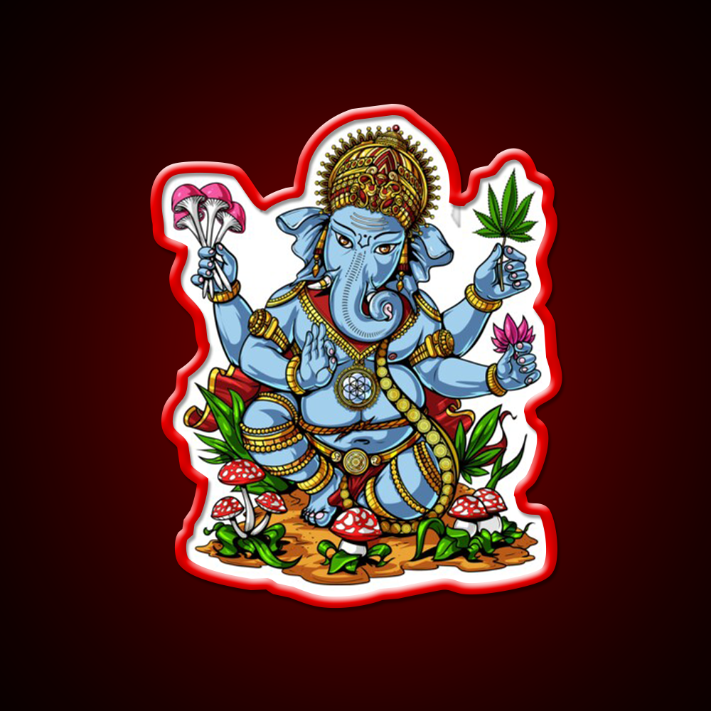 Psychedelic Ganesha Hemp Inspired Green Leaf Led Neon Sign Rgb Color - LED neon sign view 10