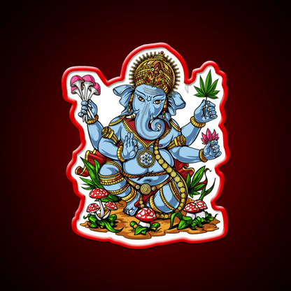 Psychedelic Ganesha Hemp Inspired Green Leaf Led Neon Sign Rgb Color - Shineneon