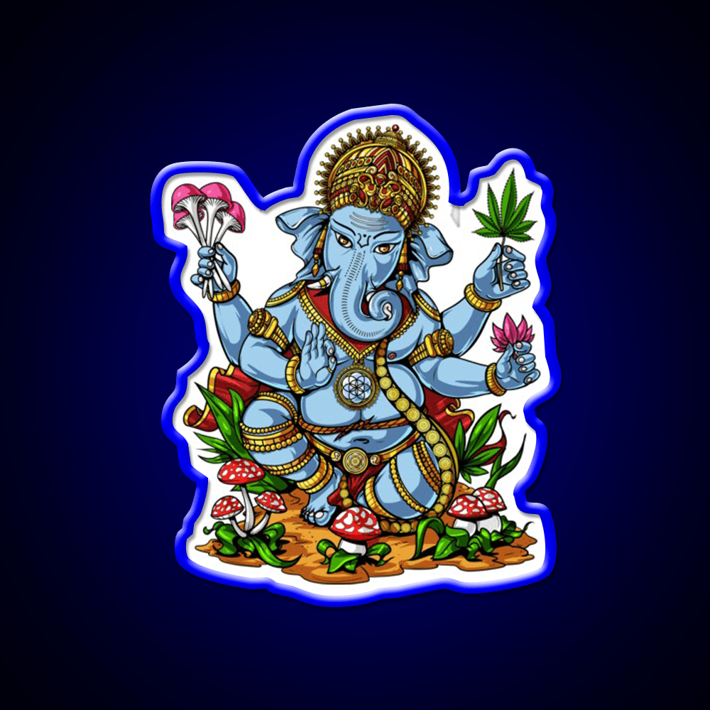 Psychedelic Ganesha Hemp Inspired Green Leaf Led Neon Sign Rgb Color - Shineneon