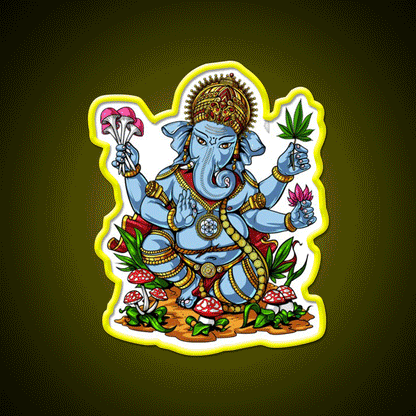 Psychedelic Ganesha Hemp Inspired Green Leaf Led Neon Sign Rgb Color - Custom LED neon sign front view