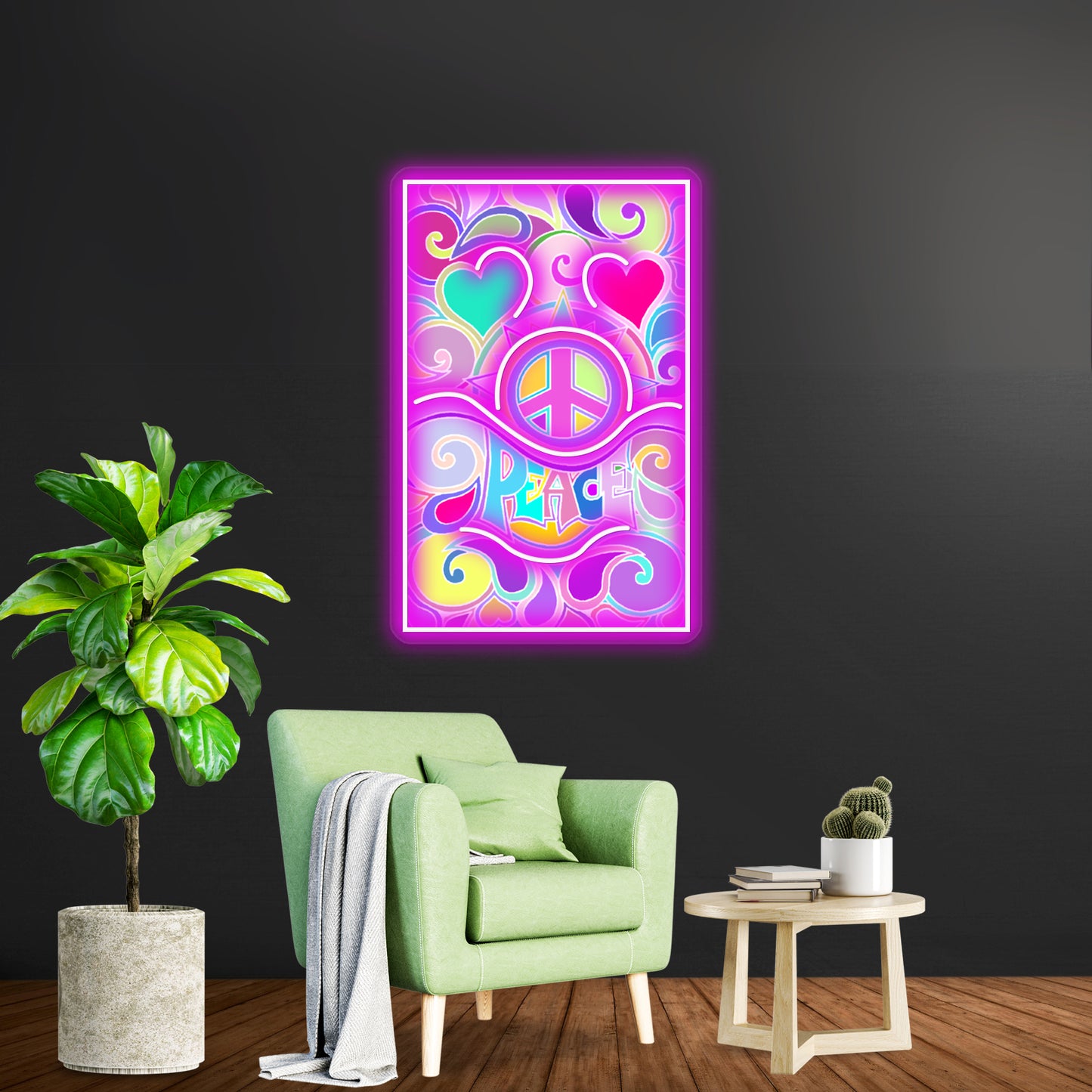 Psychedelic Hippy Retro Peace Art Wall Artwork Neon Signs