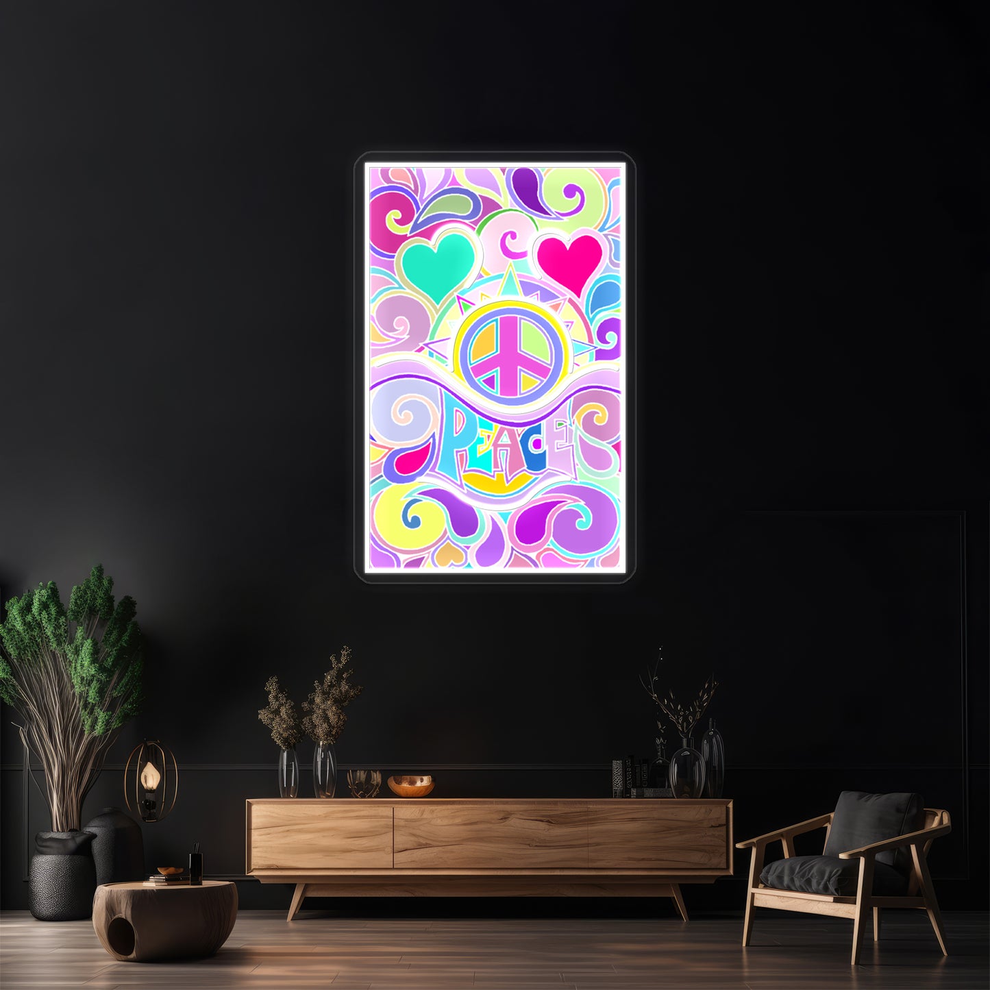 Psychedelic Hippy Retro Peace Art Wall Artwork Neon Signs