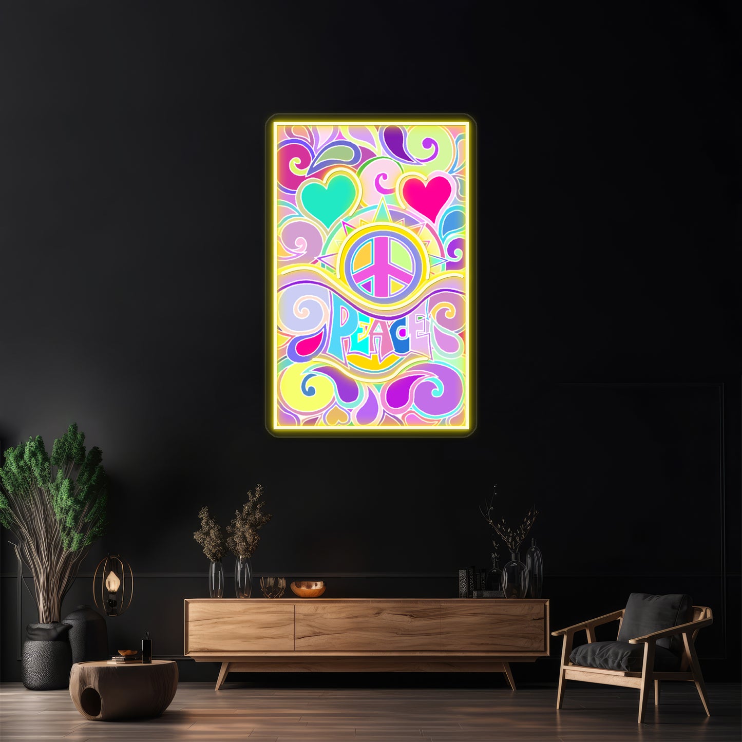 Psychedelic Hippy Retro Peace Art Wall Artwork Neon Signs