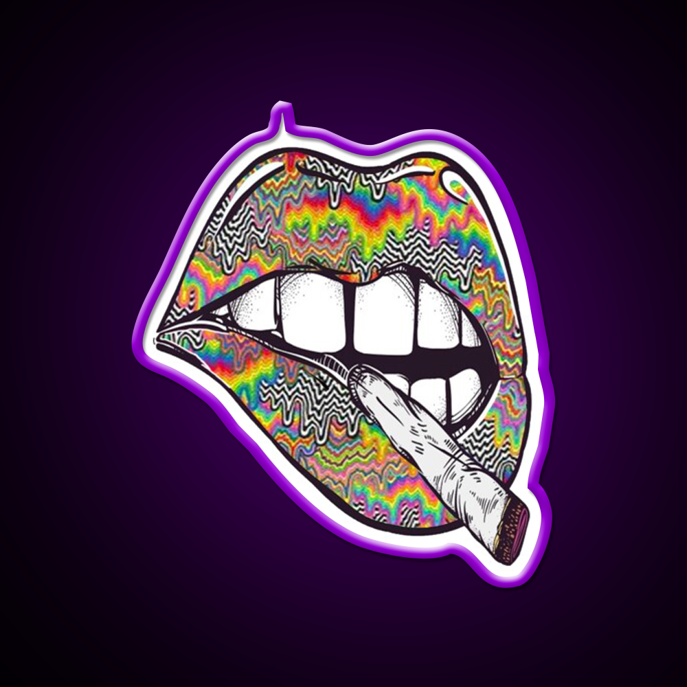 Psychedelic Lips Trippy Acid Joint Hemp Inspired Green Leaf Led Neon Sign Rgb Color - LED neon sign view 9