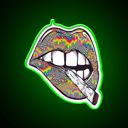 Psychedelic Lips Trippy Acid Joint Hemp Inspired Green Leaf Led Neon Sign Rgb Color - Shineneon