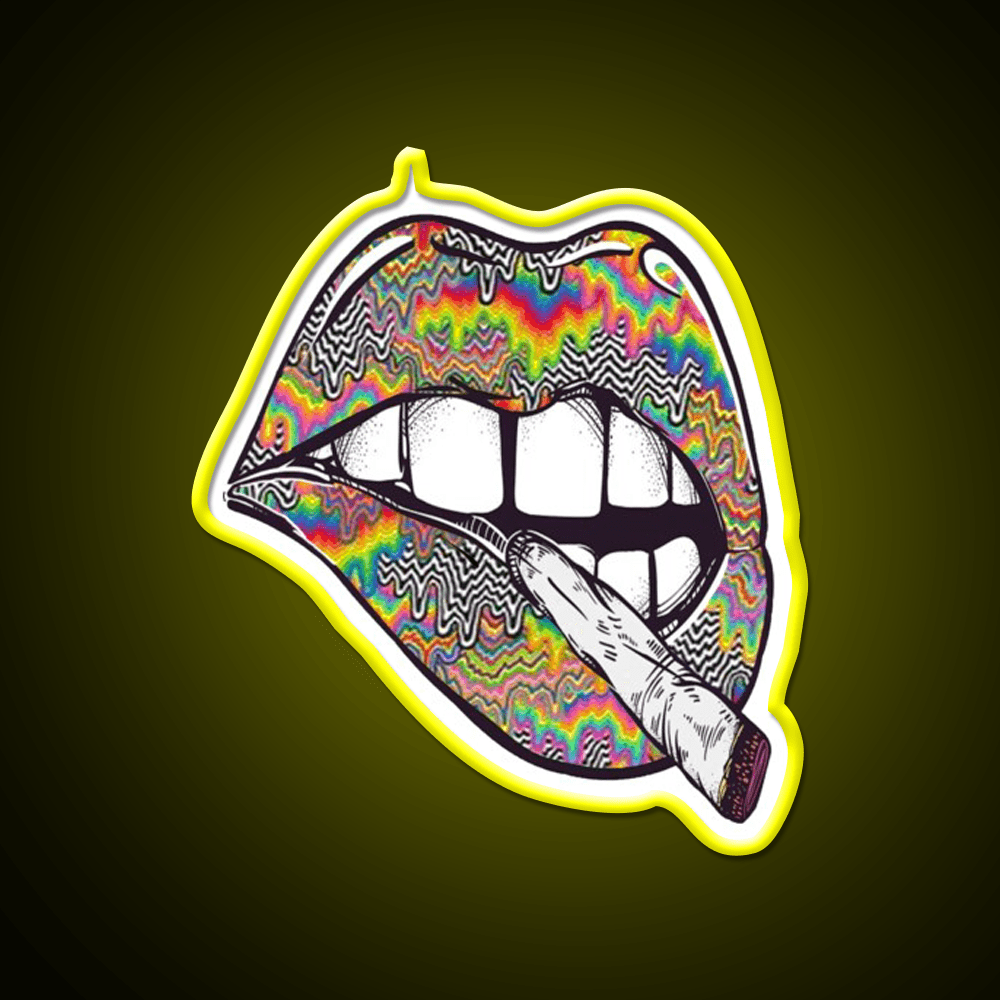Psychedelic Lips Trippy Acid Joint Hemp Inspired Green Leaf Led Neon Sign Rgb Color - Shineneon